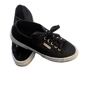 Superga Black Canvas Lace-Up Sneakers